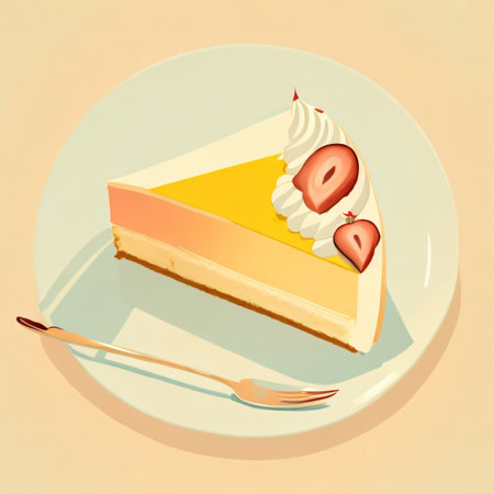 Illustration of a slice of cake on a plate with a forkの素材
