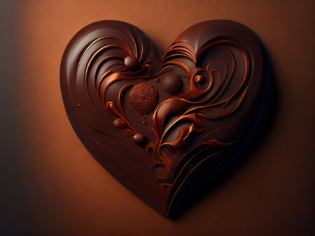 Chocolate heart on brown background. Valentine's day. Copy space.の素材