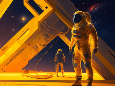 Astronaut in outer space. Science fiction. 3D renderingの素材