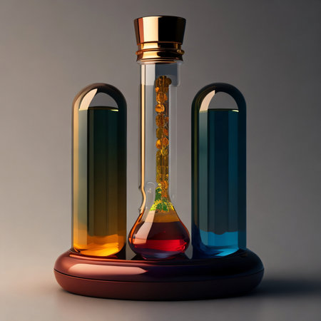 Laboratory test-tubes with colored liquids. 3d renderの素材
