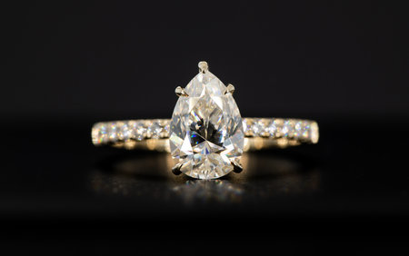 Jewelry diamond ring on a black background. Close up.の写真素材