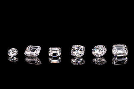 Group of diamonds on black backgroundの写真素材