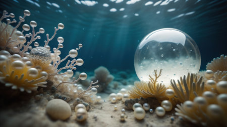 Underwater world with corals and pearlsの素材