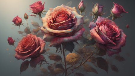 Beautiful roses on the dark background. Floral background. Toned.の素材