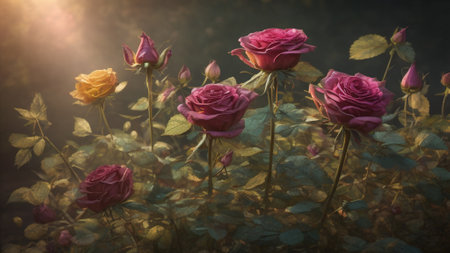 Vintage roses in the garden, retro style, soft focus.の素材