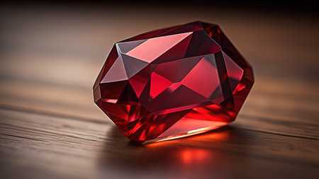 red diamond on a wooden table, close-up, macro photoの素材