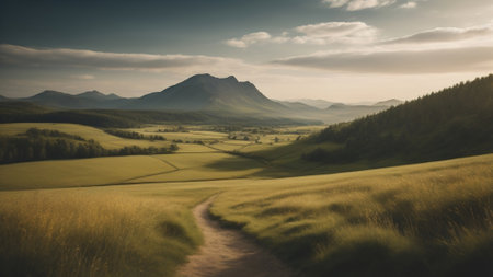 Beautiful panoramic landscape image of rolling hills in the English Lake Districtの素材