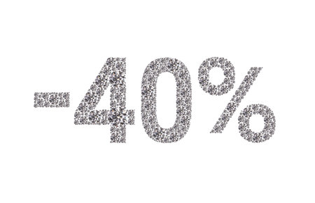A close up of a 40% off sign with a diamond pattern. The sign is on a white background