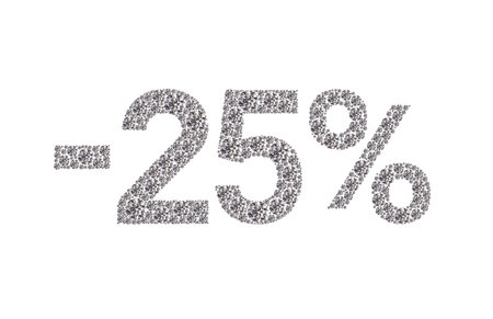 A close up of a 25% off sign. The sign is made up of small dots and is surrounded by a white...