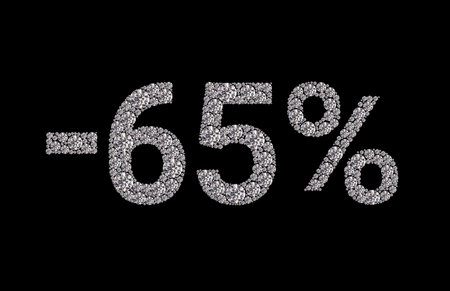 A close up of a black background with a large diamond shaped number 65 on it. The number is...