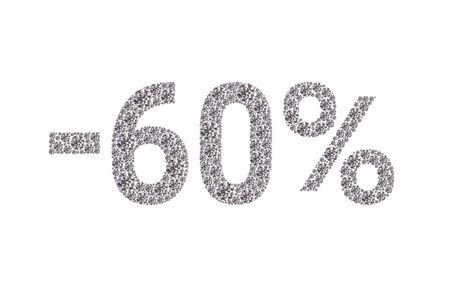 A close up of a 60% discount sign. The sign is made up of small dots and is surrounded by a white...