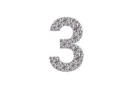 A number 3 made of glitter. The number 3 is made of small diamonds