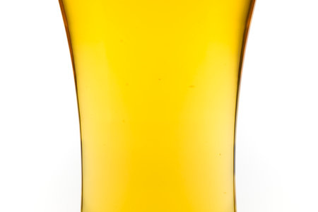 A glass of beer is shown in a very clear shot. The glass is almost empty, with only a small amount of liquid left in it. Concept of emptiness and solitudeの写真素材
