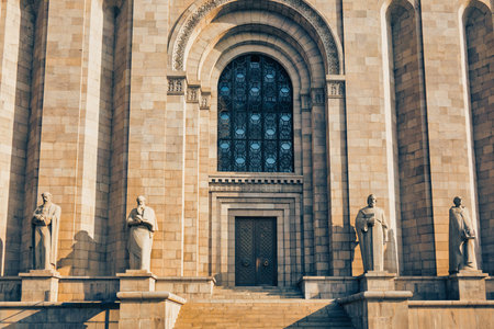 Yerevan Armenia 11.20.2025. The front of a large building matenadaran Mesrop Mashtots Institute of...
