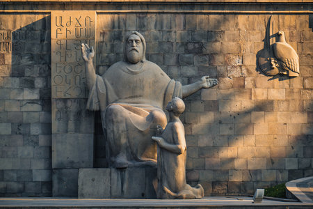 Yerevan Armenia 11.20.2025. The front of a large building matenadaran Mesrop Mashtots Institute of Ancient Manuscripts.のeditorial素材