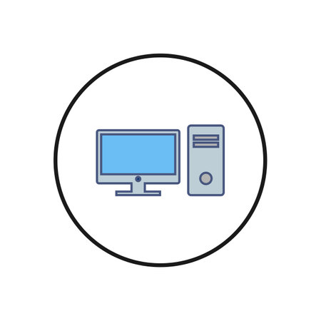 Computer icon. PC Icon vector. Computer monitor icon. Flat PC symbol.のイラスト素材