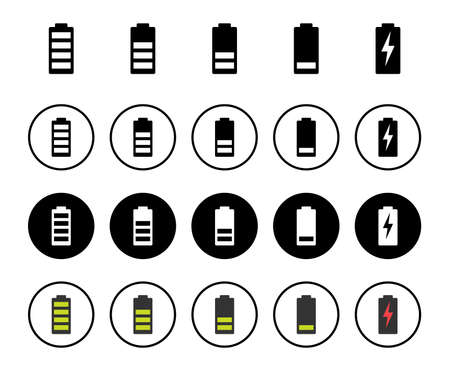 battery icon set isolated on white background. Battery vector iconのイラスト素材