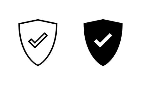 Shield check mark icons set. Protection approve sign. Insurance iconのイラスト素材