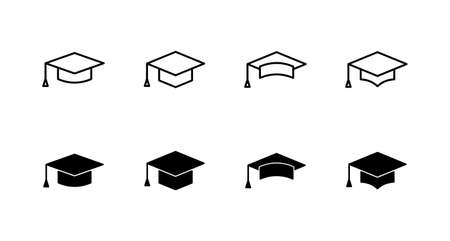 Education icon set. Graduation cap sign and symbol. Graduate. Students capのイラスト素材