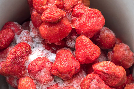 Frozen red berry strawberry. Food background.の写真素材