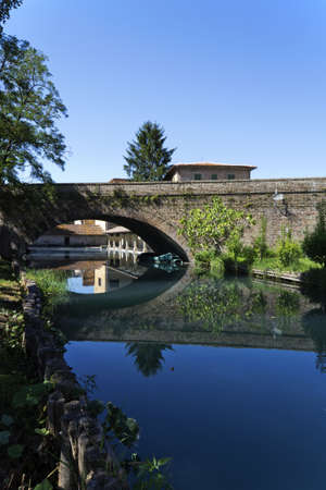 ancient village of bevagna from the riverの写真素材