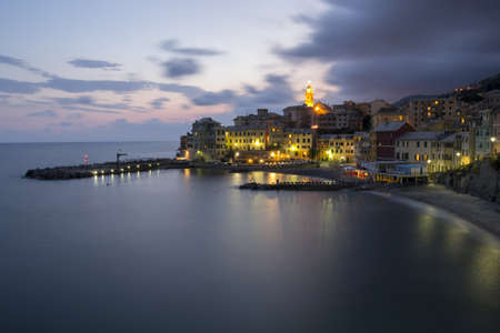 overview of Bogliasco,small village in Mediterranean sea, Italy の写真素材