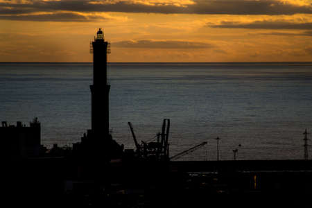genoa with the lanterna at sunsetの写真素材