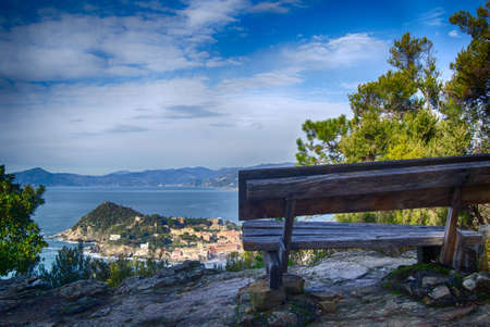 aerial view of Sestri Levante with its characteristic peninsula  の写真素材