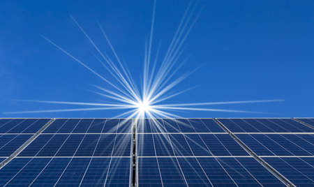 Background of Blue solar panelsの写真素材