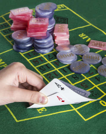 poker cards and chipsの写真素材