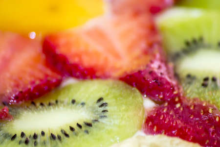 detail of a tart kiwi and strawberryの写真素材