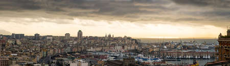 Skyline of Genoa at sunsetの写真素材