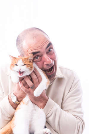 man with his catの写真素材