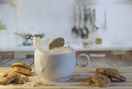 wholemeal milk and cookies on the kitchen table