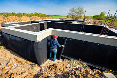 Waterproofing foundation buildingの写真素材