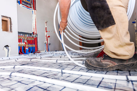 Pipe fitter mounted underfloor heating. Heating system and underfloor heating.
