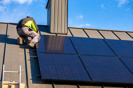 installation of solar panels on the roof