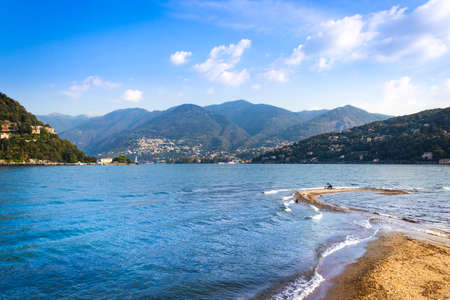 Sunset view of Lake Como with the city of Como on a summers day, Como, Italy, Europeの写真素材
