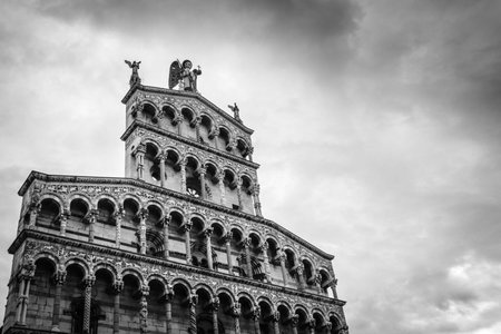 View of San Michele in Foro Basilica in Lucca the walled city from above, Lucca, Tuscany, Italy,...