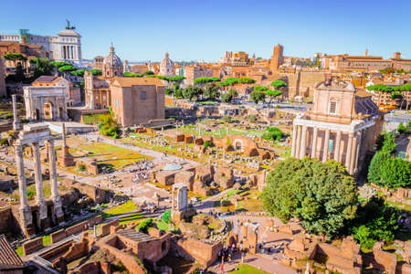 View of the Roman Forum, Ancient Roman ruins in Rome, Rome, Italy, Europeの写真素材