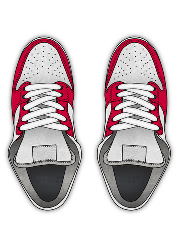 Sneakers red and white top view. advertising materialの写真素材
