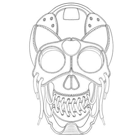 Graphic drawing of a skull from pieces of leather. isolated on a white background.の写真素材