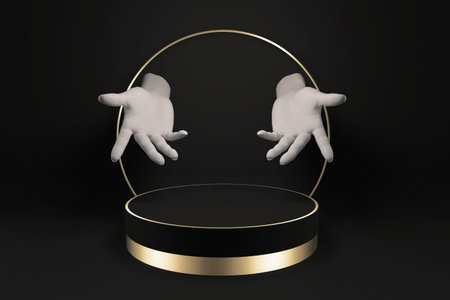 3d render, white female mannequin hands isolated on black background, open palms, fashion concept,...