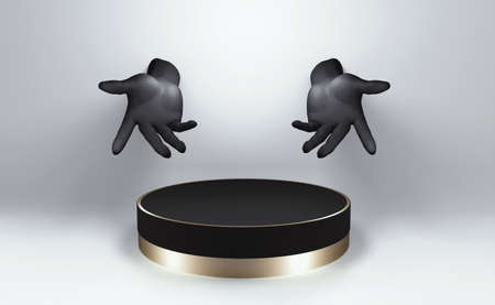 3d render, black female mannequin hands isolated on white background, open palms, fashion concept, black and gold pedestal, shop display, clean minimal design, blank space. backgroの写真素材