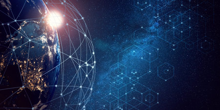 Communication technology for internet business. neural networks. Global world network and...