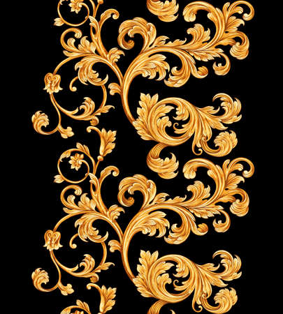 Seamless pattern with classic golden baroque leaves. Victorian monogram floral ornamentの素材 [FY310188325845]