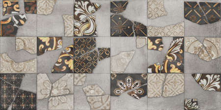 Colorfull wall art mixed digital tiles design for interior home or ceramic tiles design.の写真素材