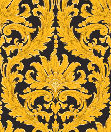 Seamless pattern with classic golden baroque leaves. Victorian monogram floral ornamentの写真素材