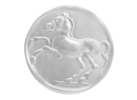coin with horse 3D illustration on white backgroundの写真素材