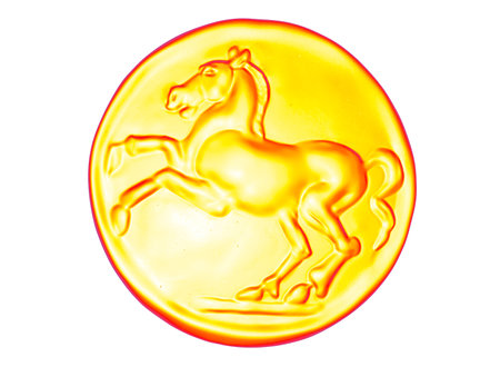 coin with horse 3D illustration on white backgroundの写真素材
